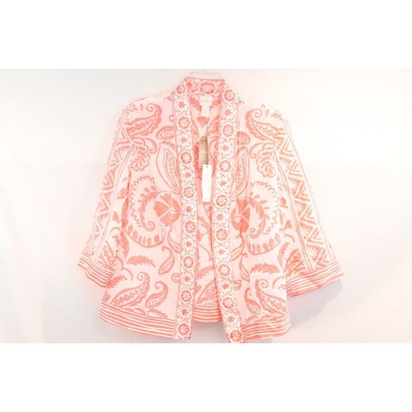 Chico's Sweaters - Chicos Kimono Borden Print Silk Blend Open Cardigan size 1 Orange Floral Paisley